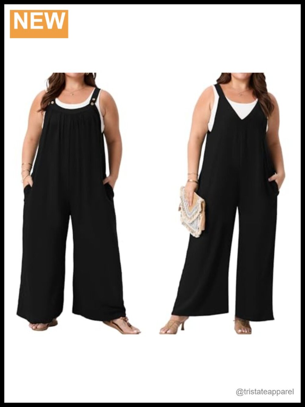 Plus Size Reversible Wide Leg Jumpsuit Adjustable Straps Pockets